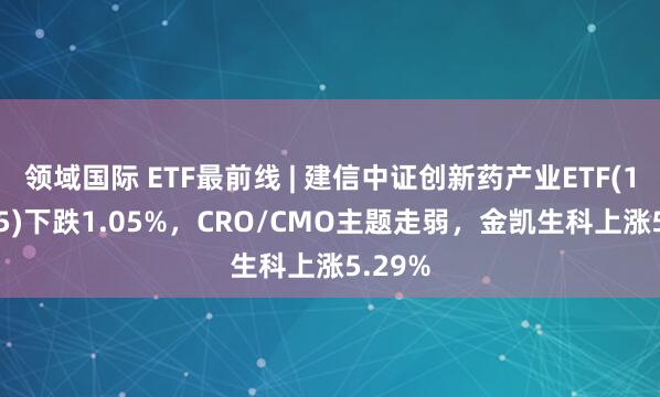 领域国际 ETF最前线 | 建信中证创新药产业ETF(159835)下跌1.05%，CRO/CMO主题走弱，金凯生科上涨5.29%